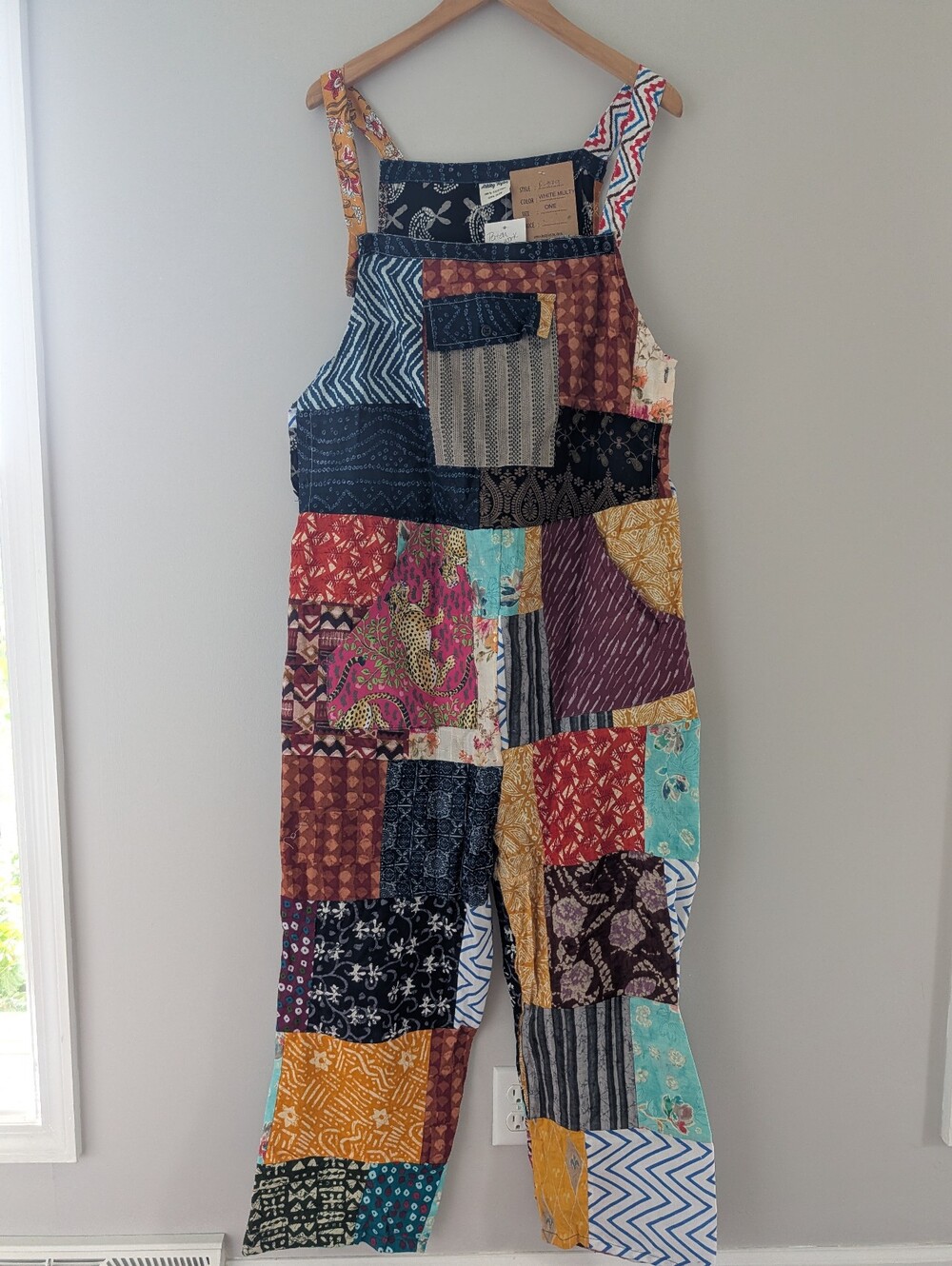 NWT Ashley Taylor One Size Patchwork Cotton Boho Lagenlook Overalls Jumpsuit